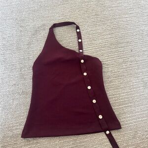 Zara Studded Burgundy Halter Top